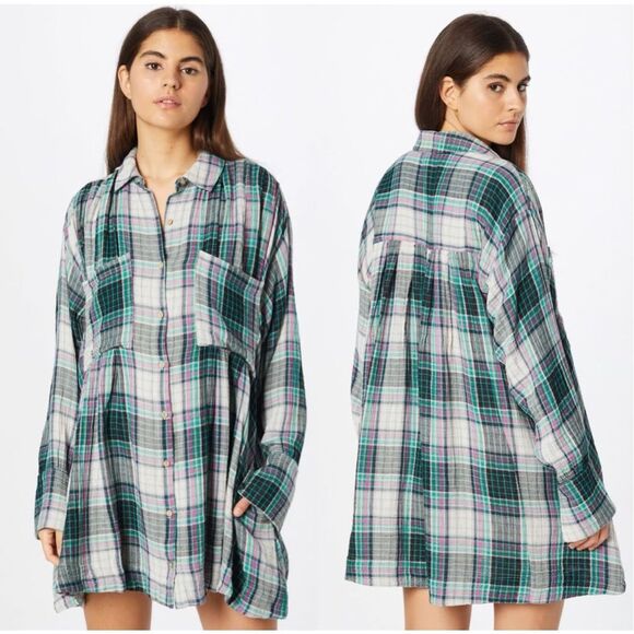 Free People Dresses & Skirts - Free People The Voyage Plaid Shirt Dress in Twilight Size S